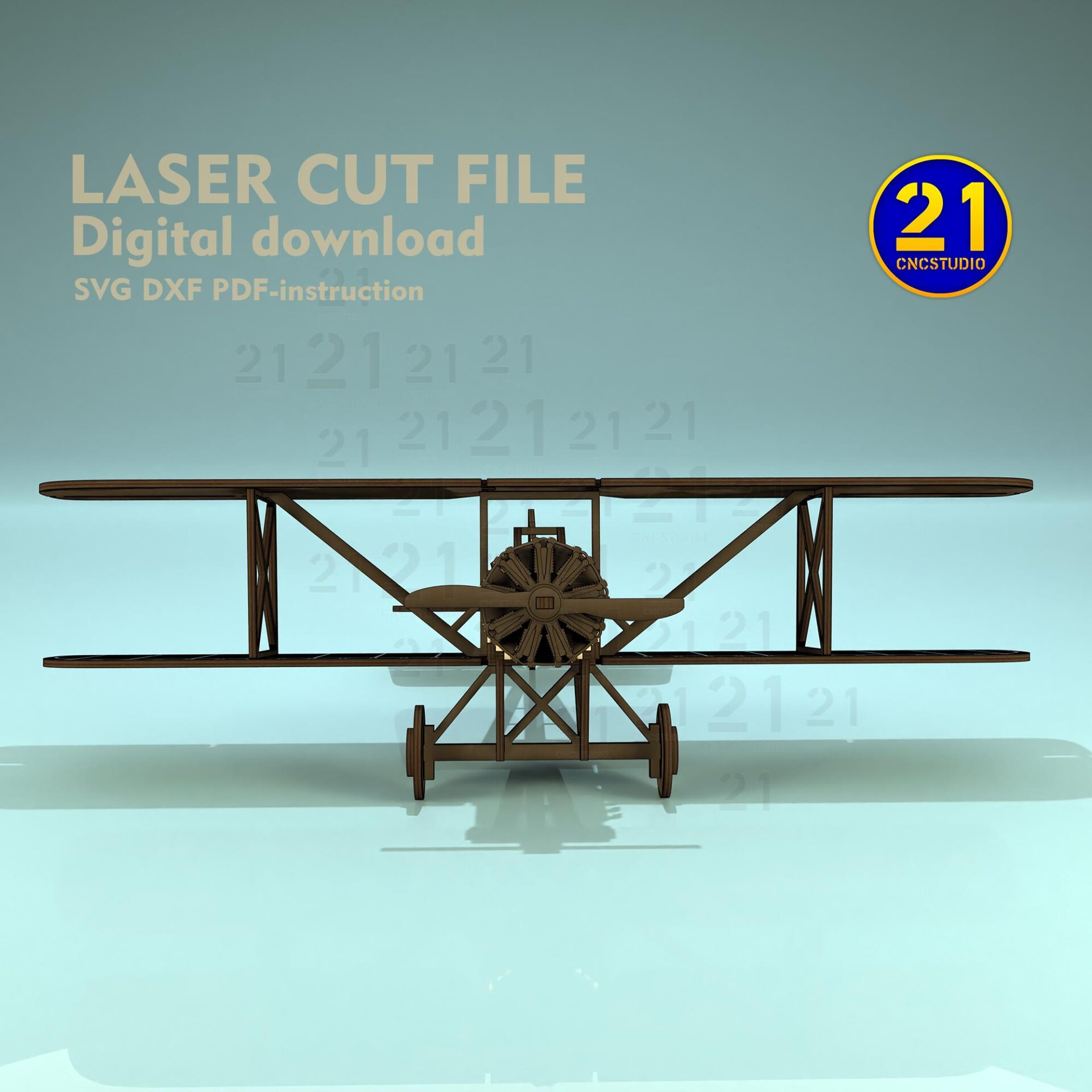 3D Biplane Laser Cut File - Vintage Airplane Model SVG DXF - Image 4