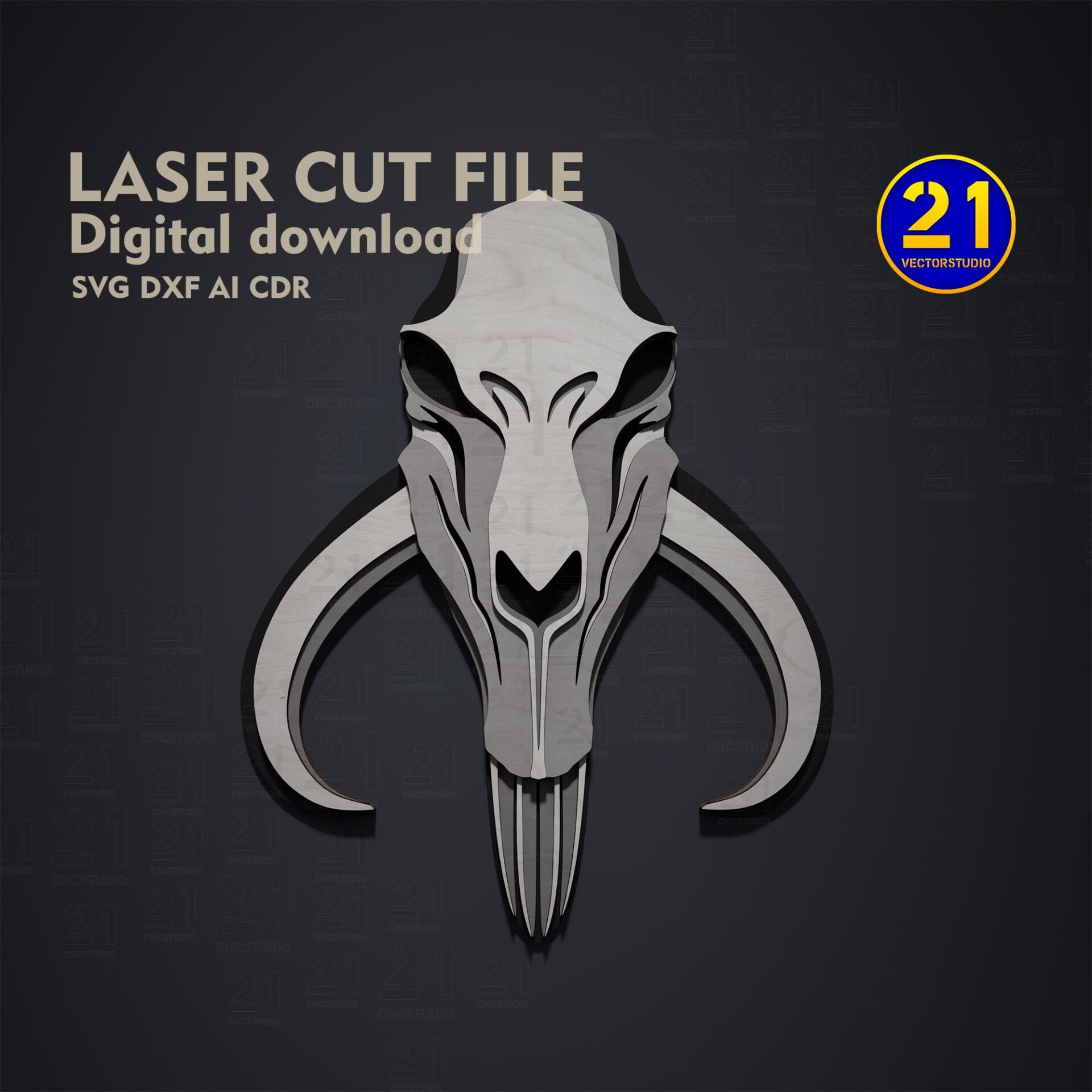 Mythosaur Skull Multilayer Laser Cut File - SVG DXF Design