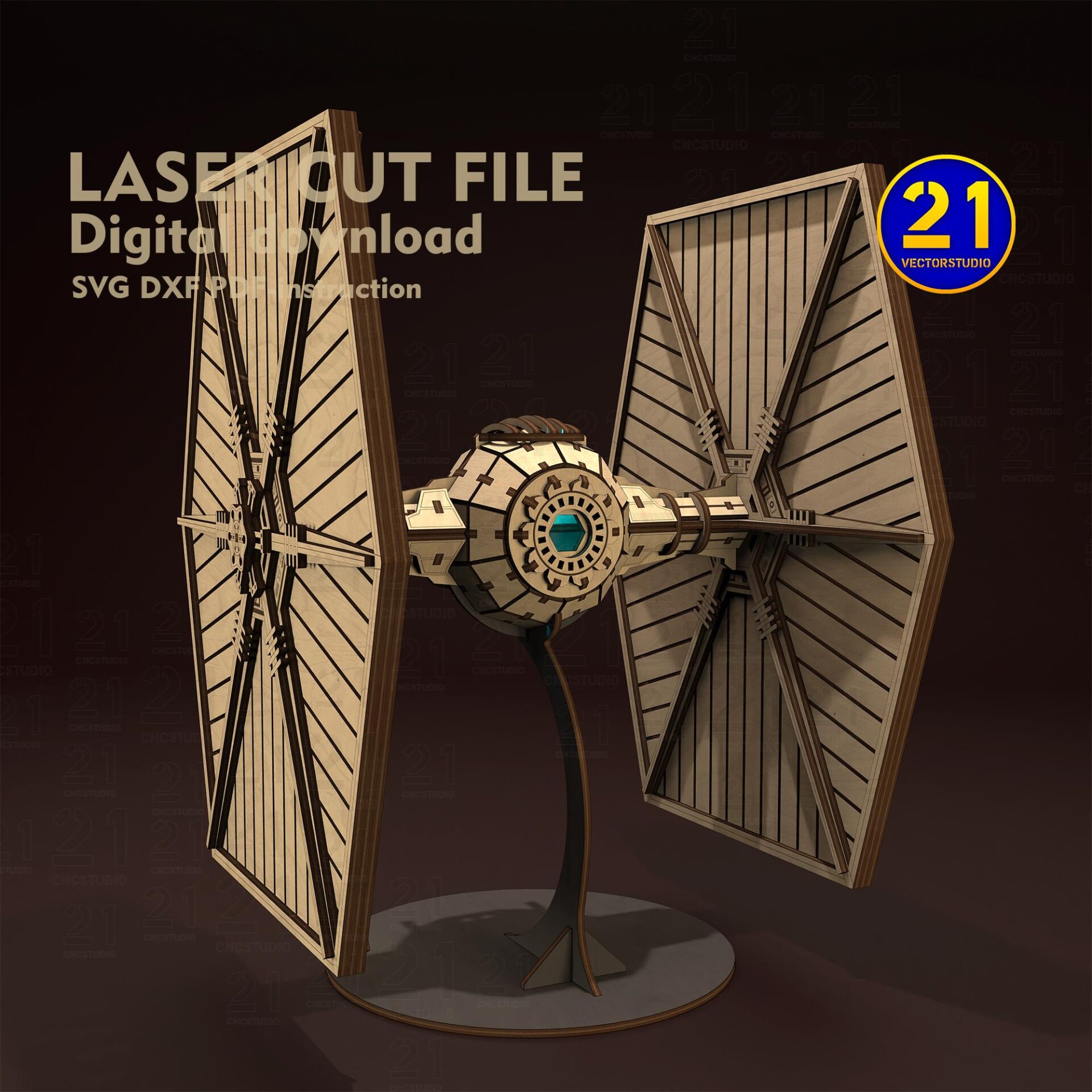 Galaxy Fighter 3D Laser Cut File | Wooden Spaceship Model SVG DXF - Image 5