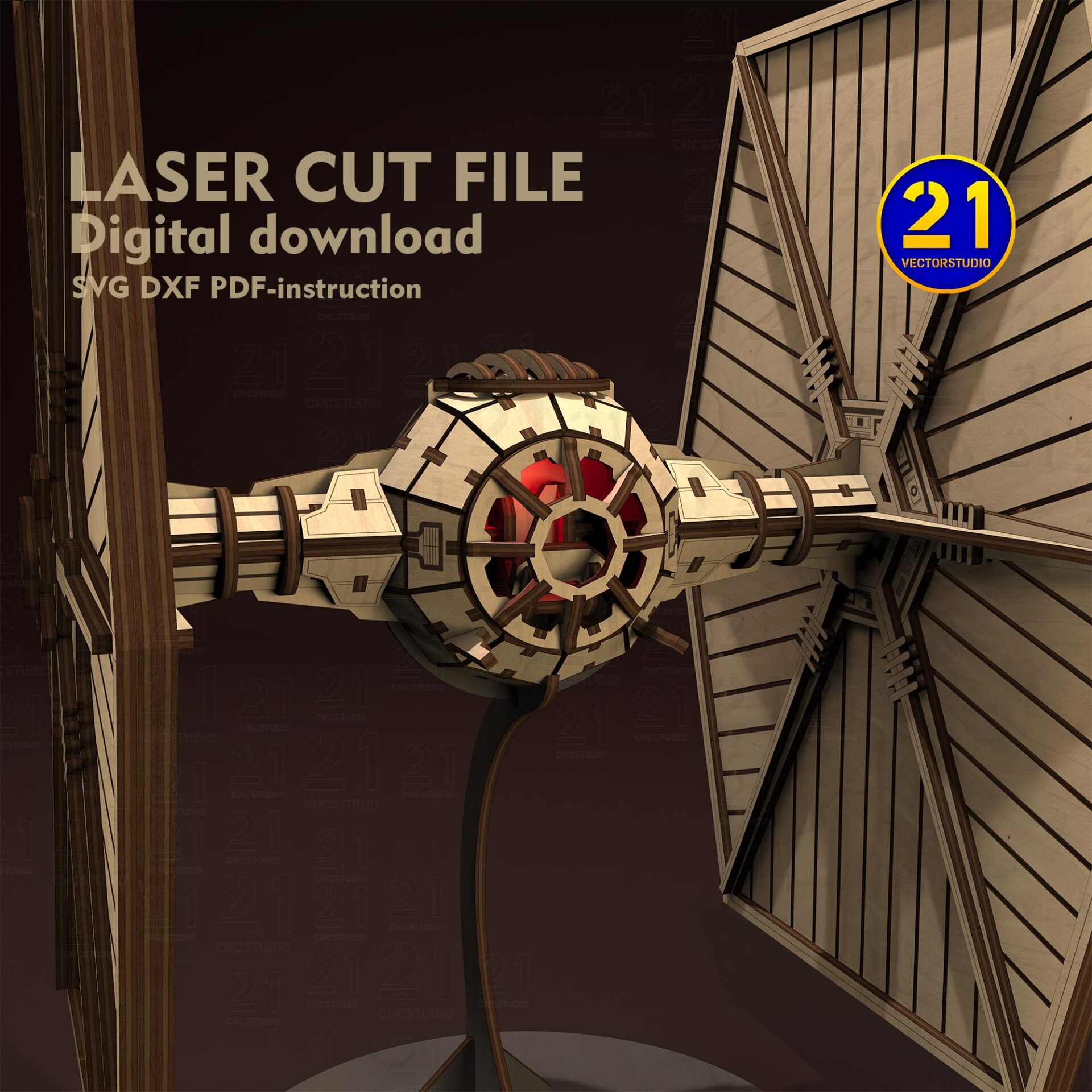 Galaxy Fighter 3D Laser Cut File | Wooden Spaceship Model SVG DXF - Image 3