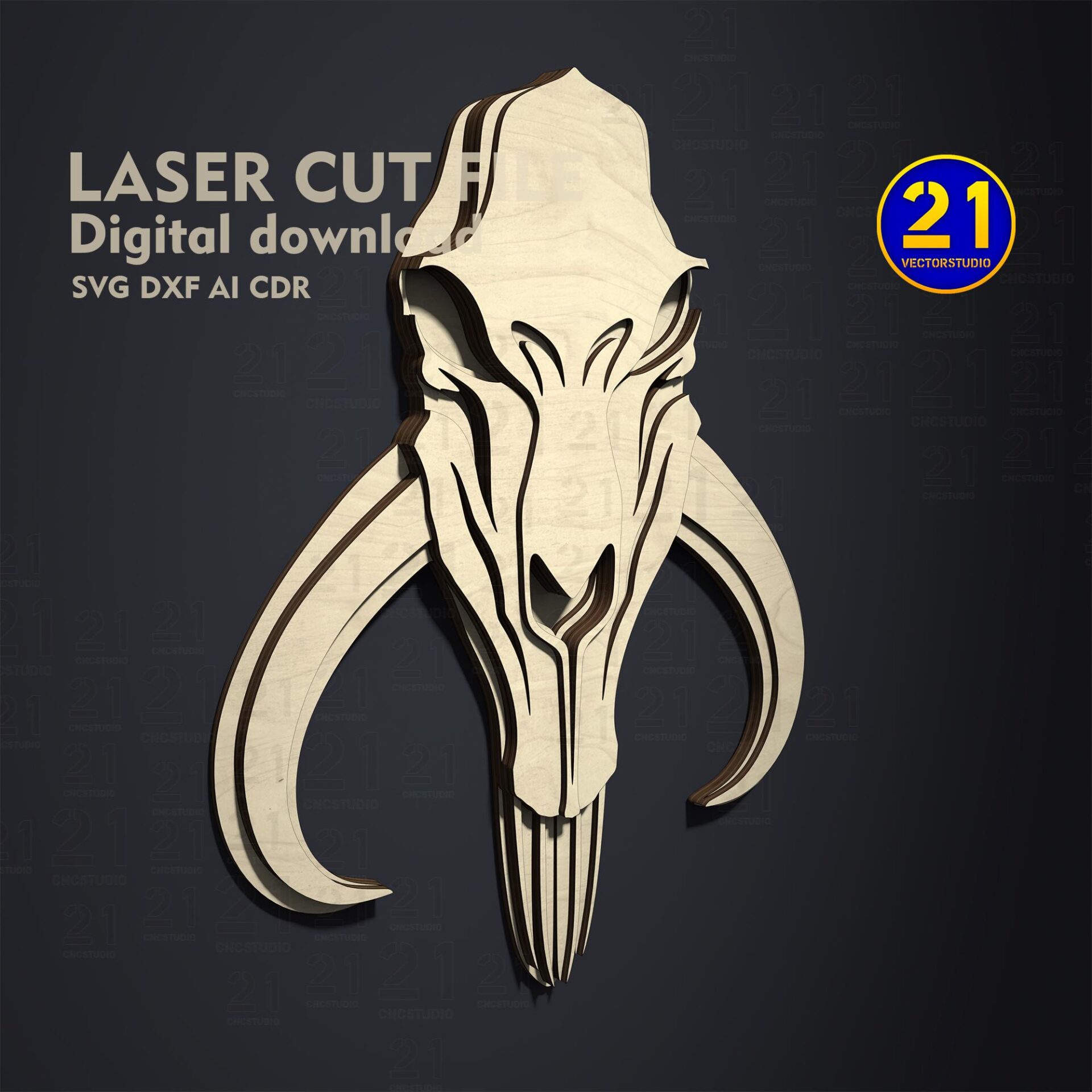 Mythosaur Skull Multilayer Laser Cut File - SVG DXF Design - Image 4