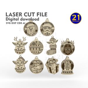 2-Layer Star Wars Christmas Ornaments Laser Cut File
