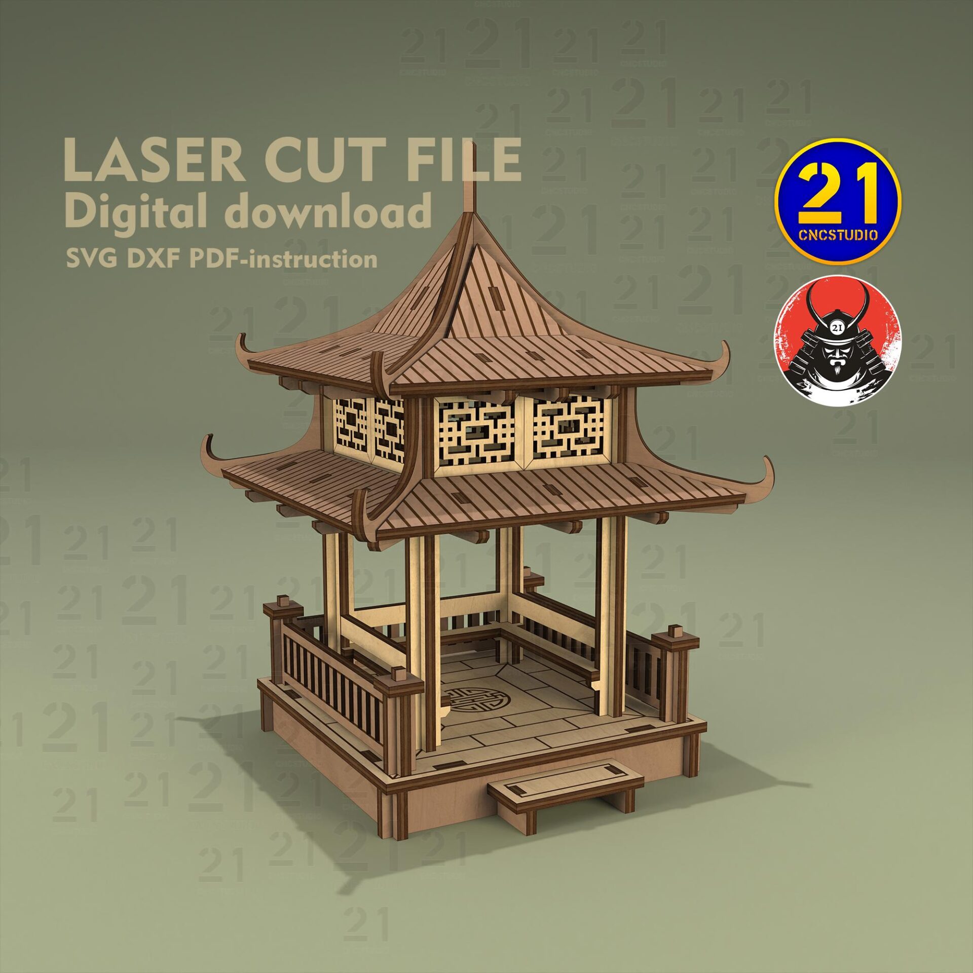 Laser Cut Asian Pagoda Terrain File - 28mm-32mm RPG Scale