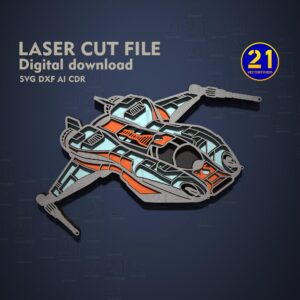 Spaceship Laser Cut File | Blue Ace 4-Layer 2.5D Design