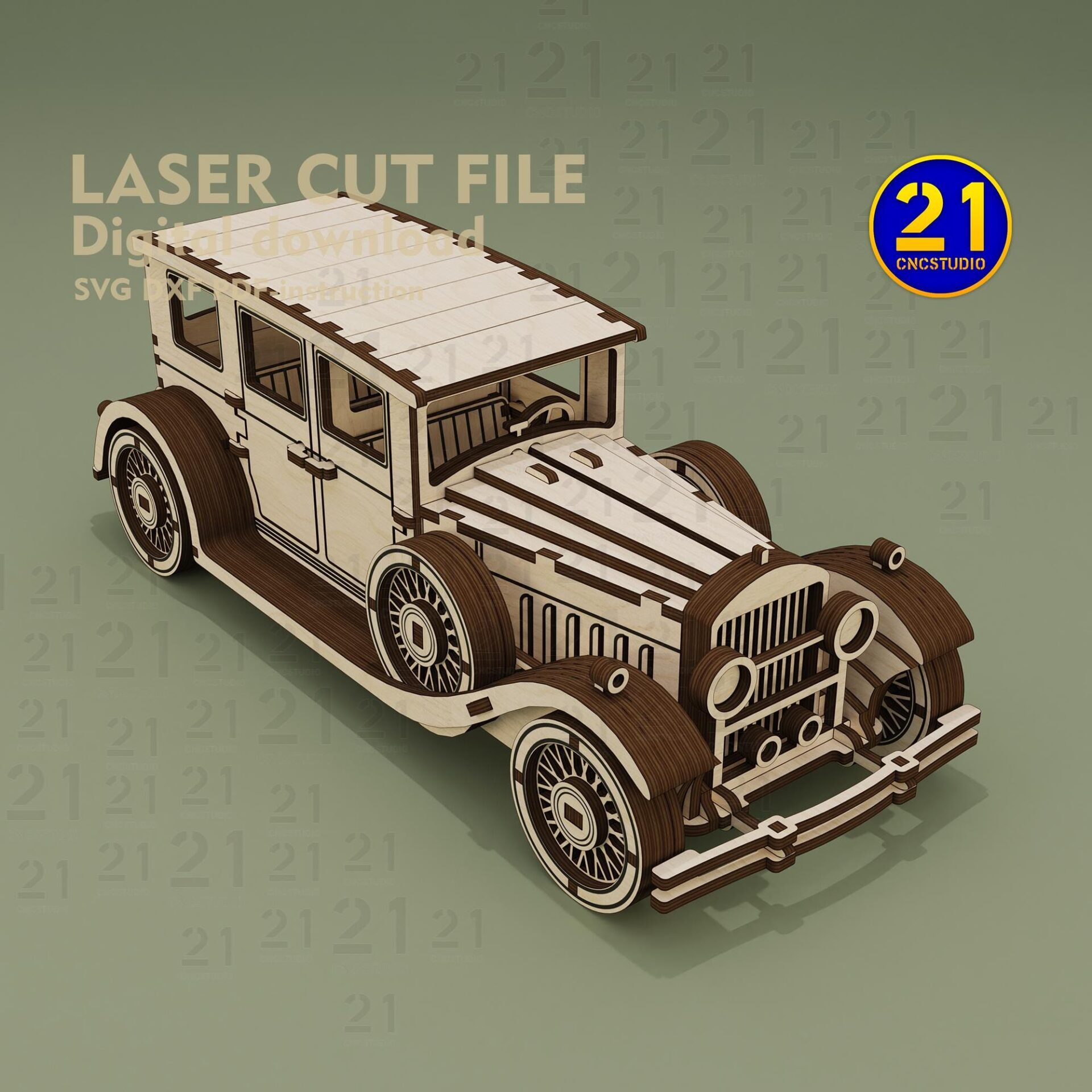 Classic Car Laser Cut File SVG DXF | Vintage Wooden Model Kit - Image 3