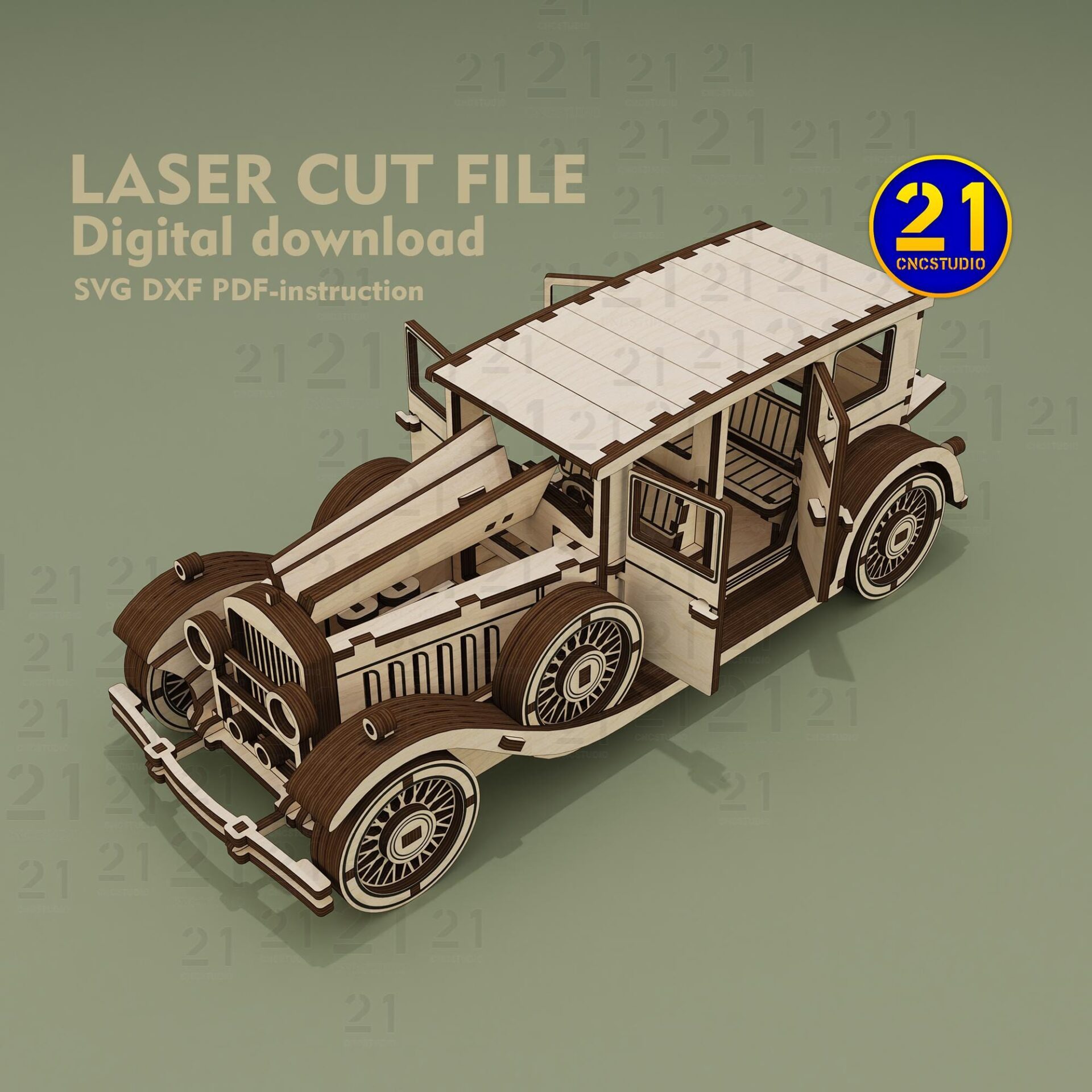 Classic Car Laser Cut File SVG DXF | Vintage Wooden Model Kit - Image 2