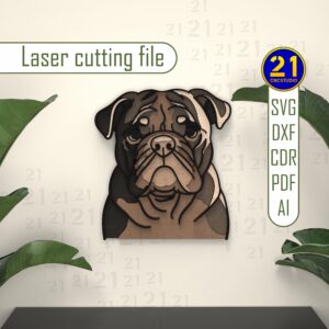English Bulldog 6-Layer Laser Cut File | 3D Dog Art SVG
