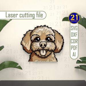 Maltipoo Dog 3D Layered Laser Cut File SVG DXF Glowforge