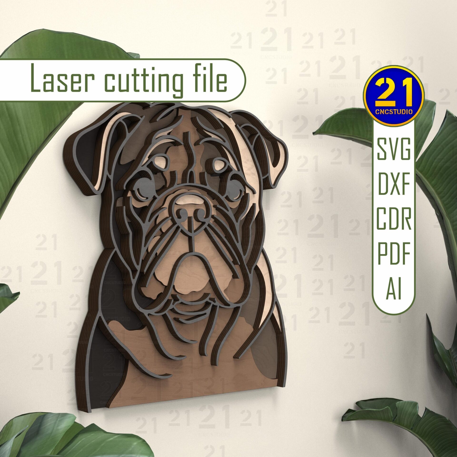 English Bulldog 6-Layer Laser Cut File | 3D Dog Art SVG - Image 5