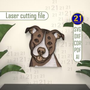 Pitbull Multilayer Laser Cut File | Dog Wall Art SVG
