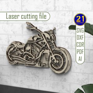 Motorcycle 3D Laser Cut File | Multi-Layer Wall Art SVG DXF