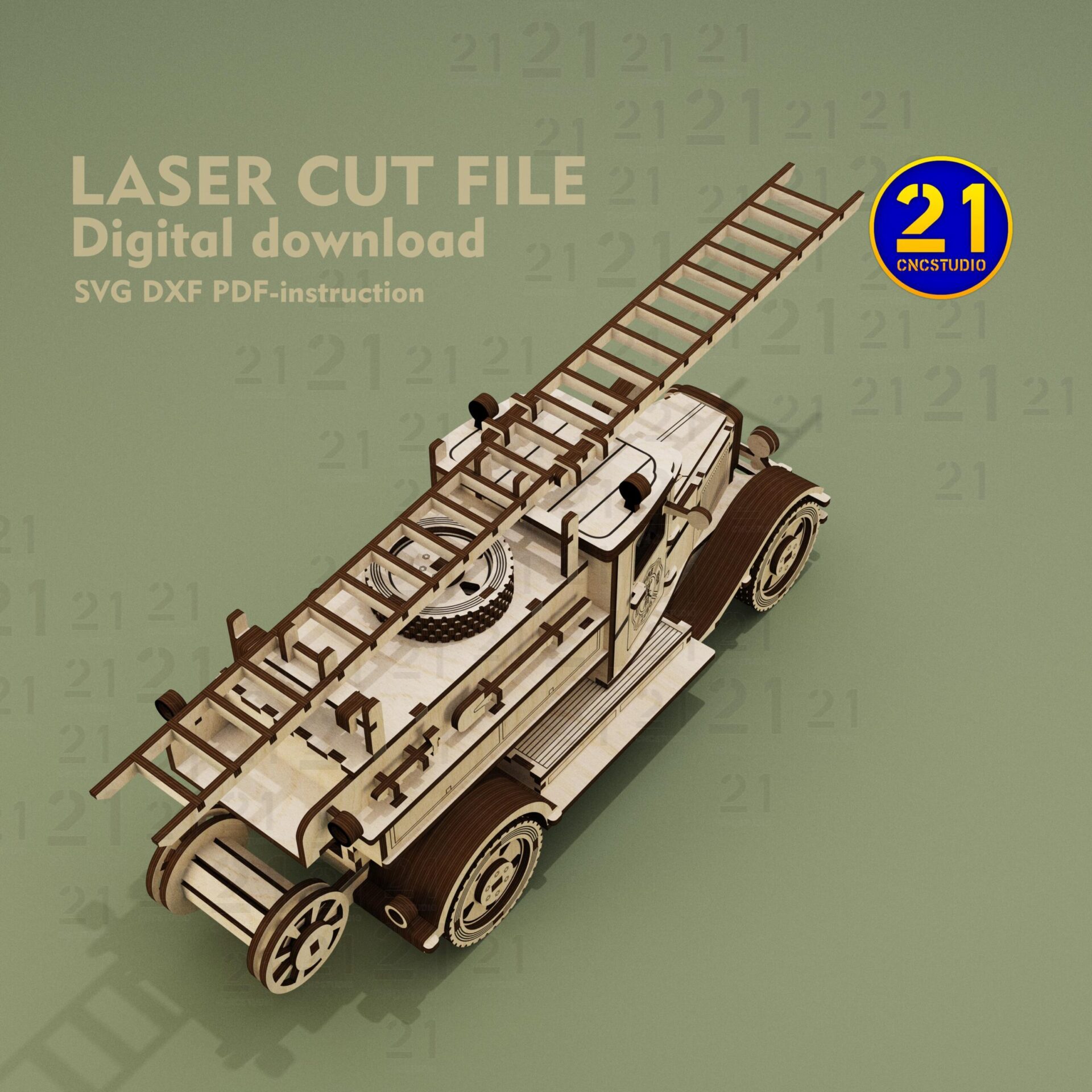 Vintage Fire Truck 3D Puzzle | Laser Cut SVG DXF Model - Image 10