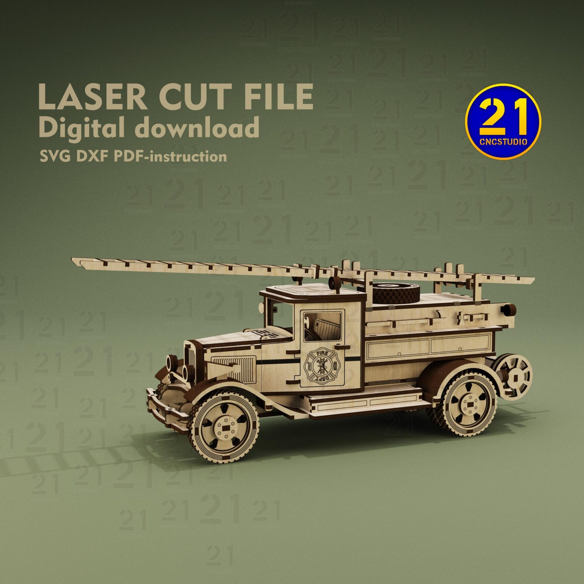 Vintage Fire Truck 3D Puzzle | Laser Cut SVG DXF Model - Image 9