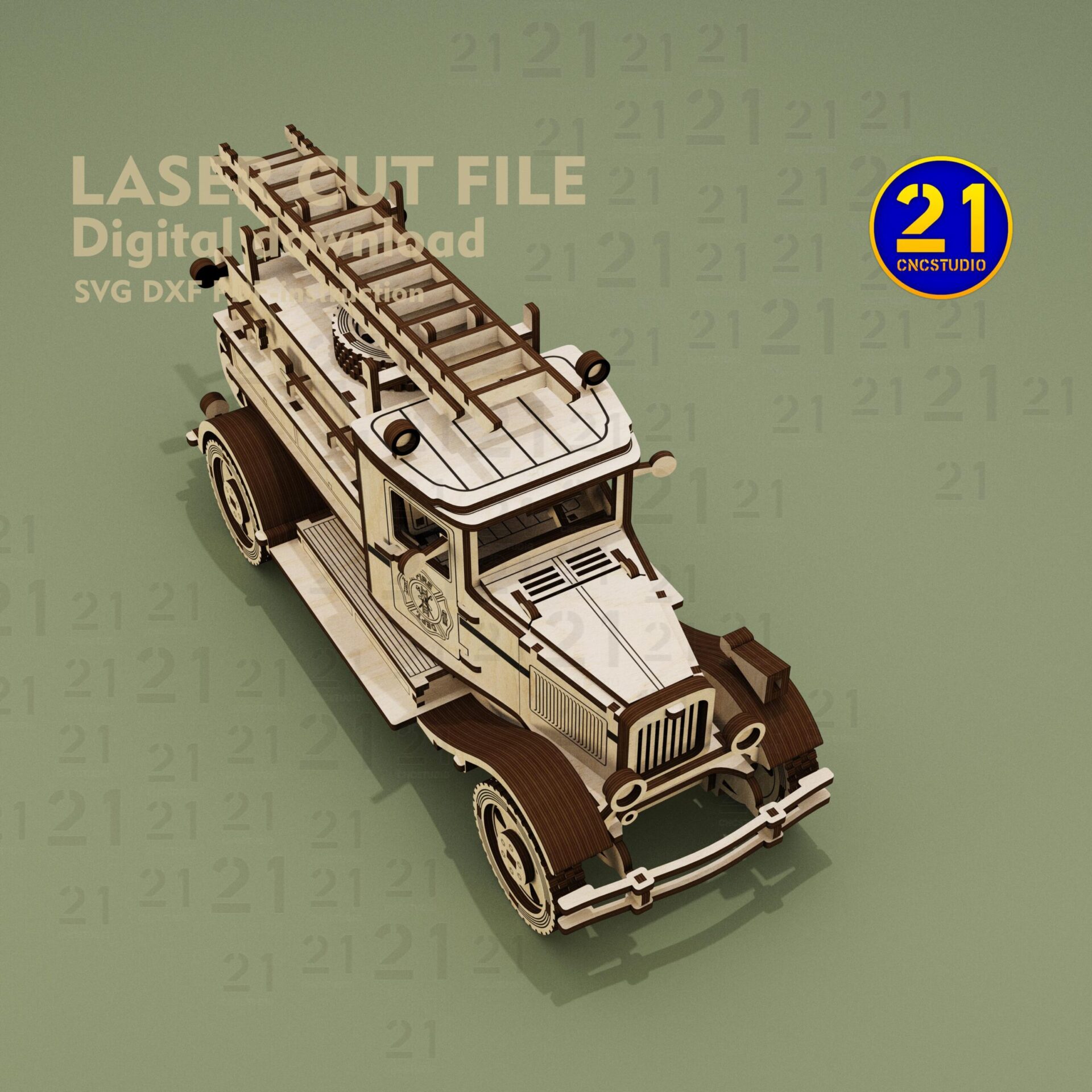 Vintage Fire Truck 3D Puzzle | Laser Cut SVG DXF Model - Image 7