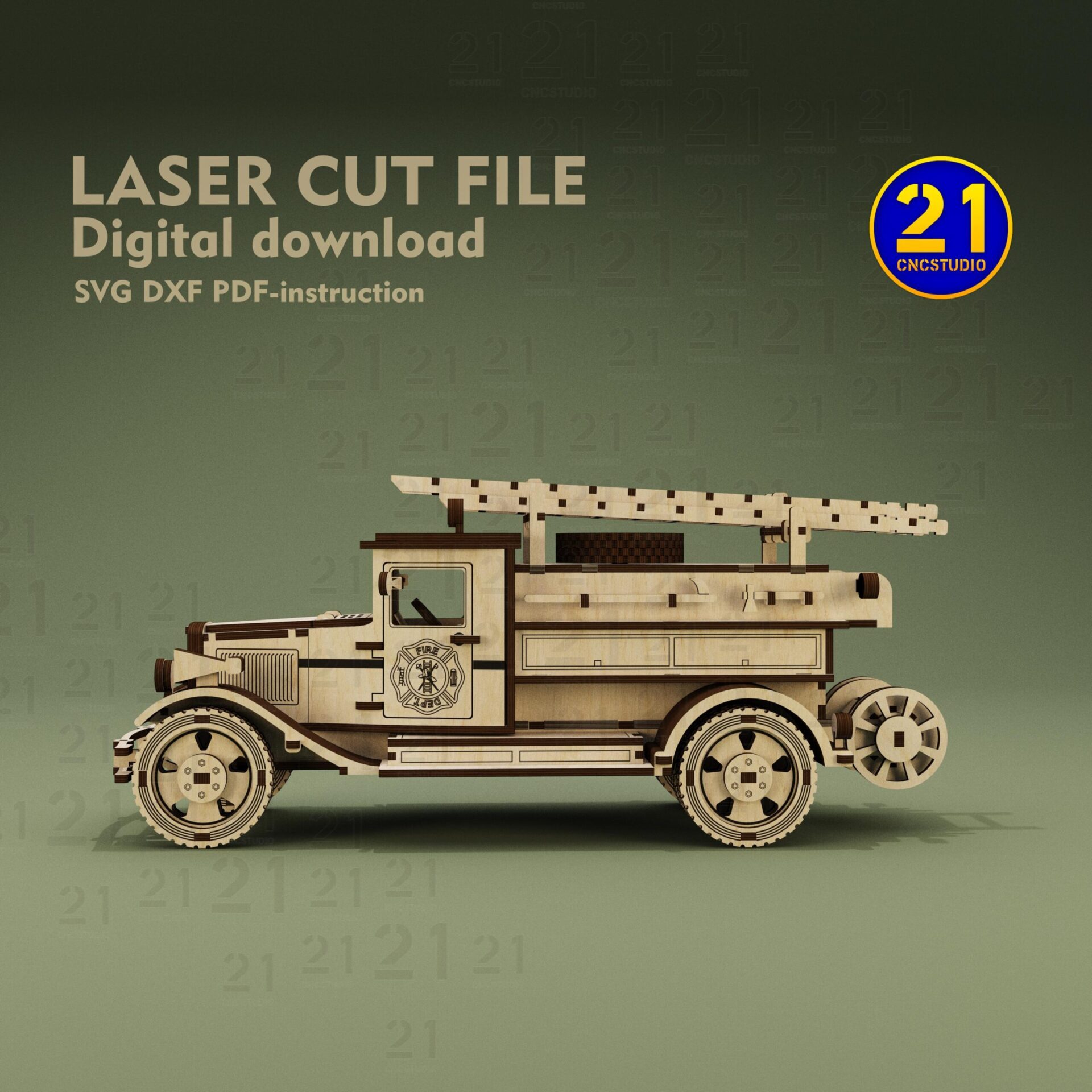 Vintage Fire Truck 3D Puzzle | Laser Cut SVG DXF Model