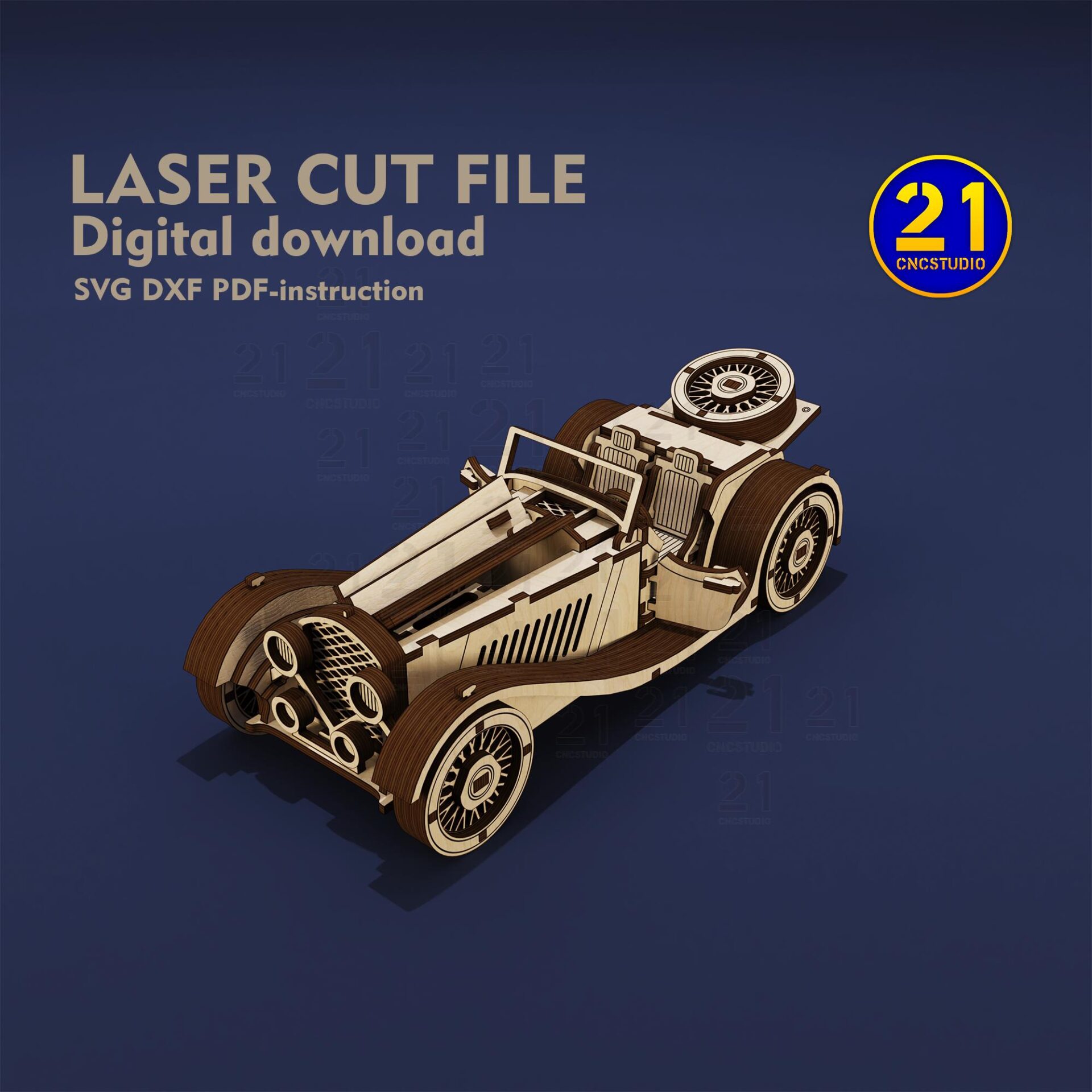 Vintage Cars Laser Cut Files | 3D Wood Puzzle SVG DXF Set - Image 10