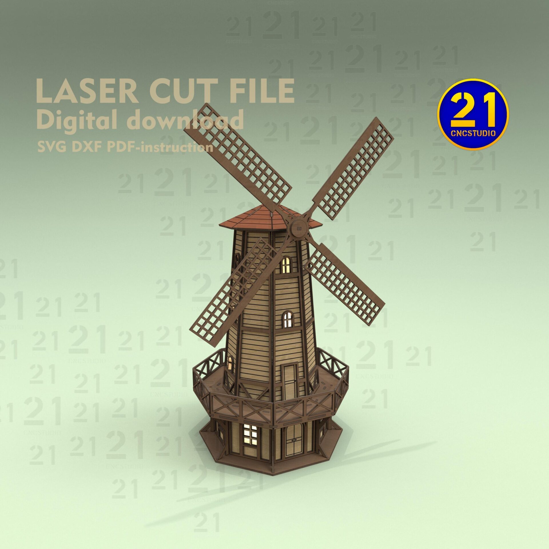 3D Windmill Laser Cut File – DIY Wooden Model Kit SVG DXF