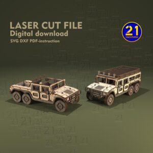 SUV H1 6-Wheel Laser Cut Files | 1/24 Scale 3D Models SVG DXF