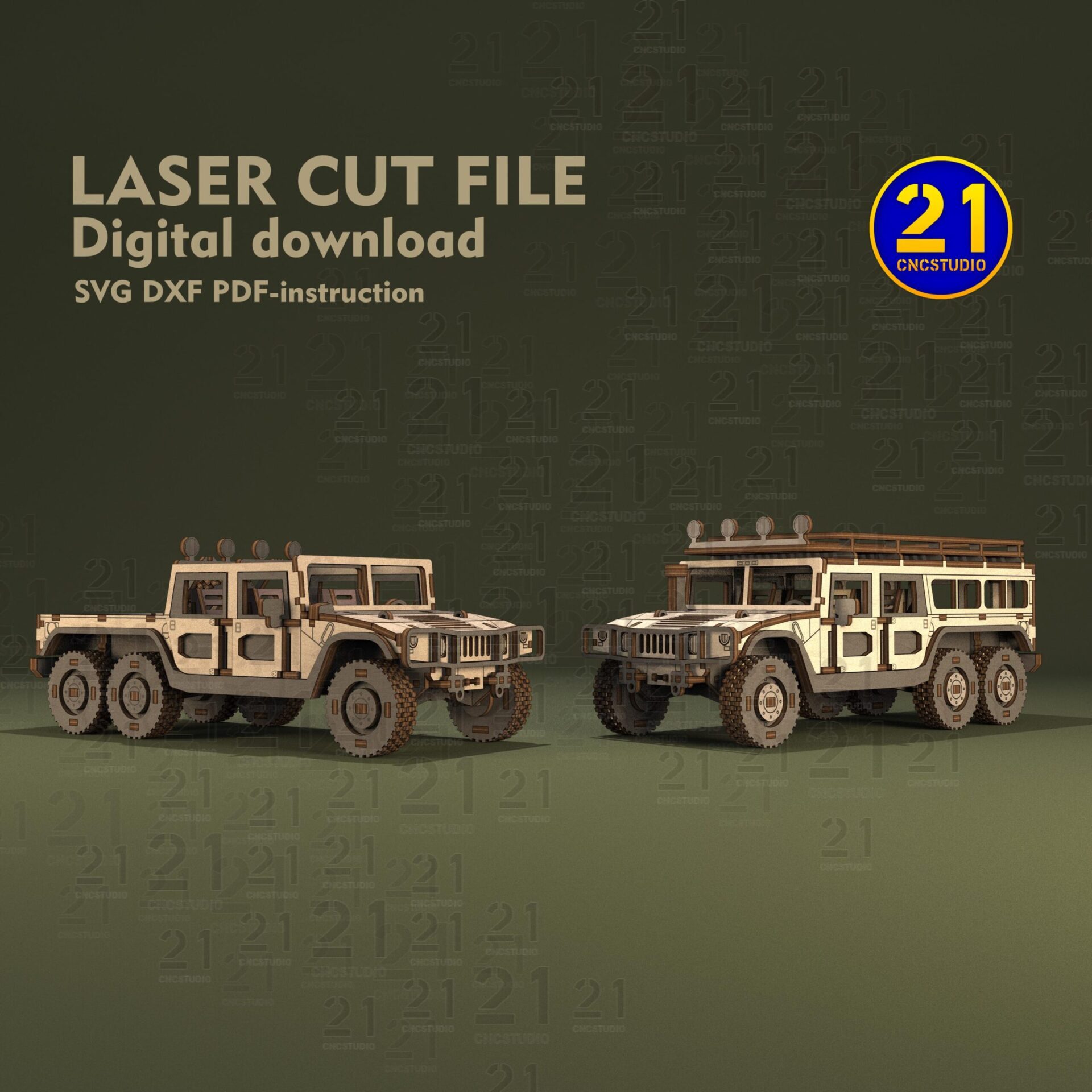 SUV H1 6-Wheel Laser Cut Files | 1/24 Scale 3D Models SVG DXF - Image 2