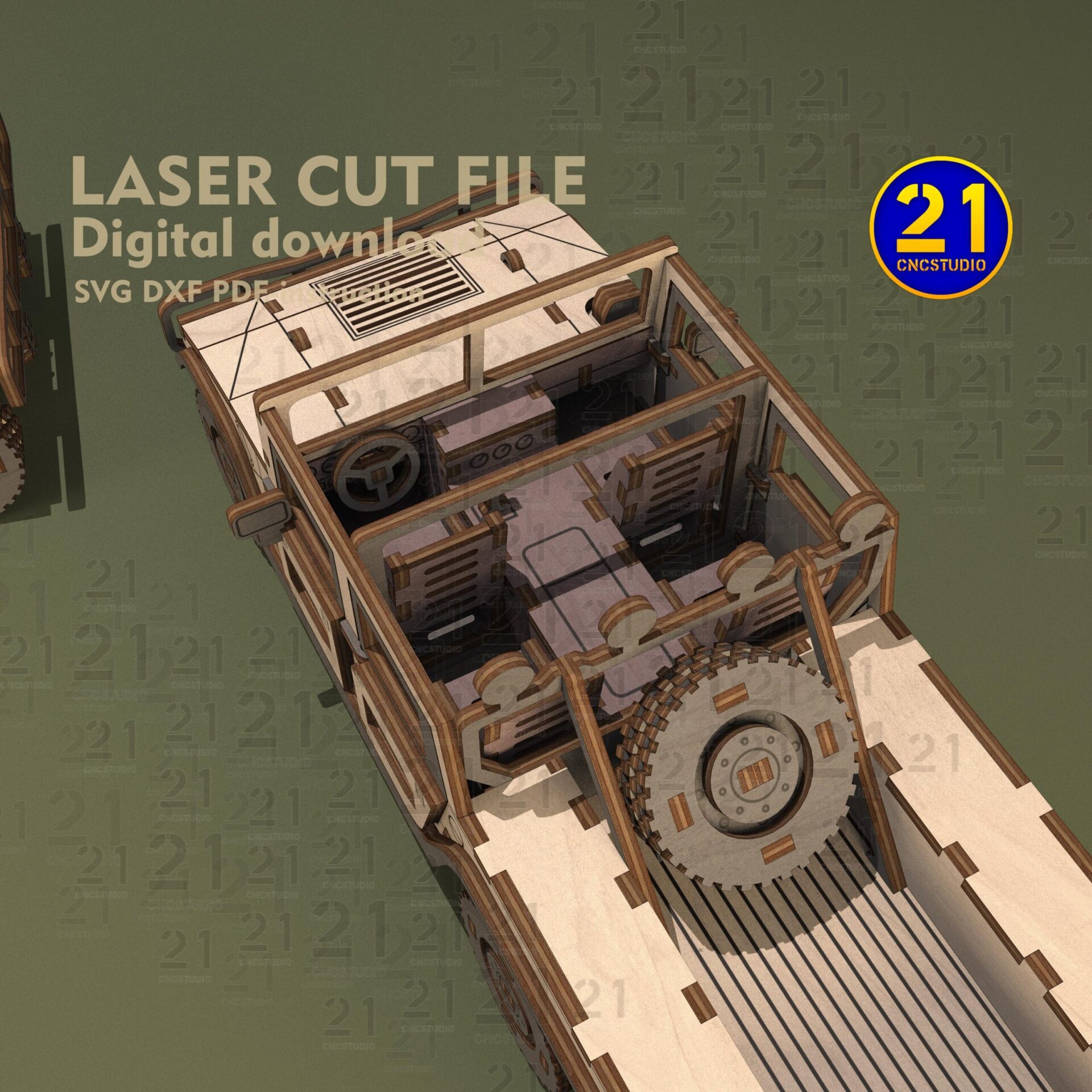 SUV H1 6-Wheel Laser Cut Files | 1/24 Scale 3D Models SVG DXF - Image 5