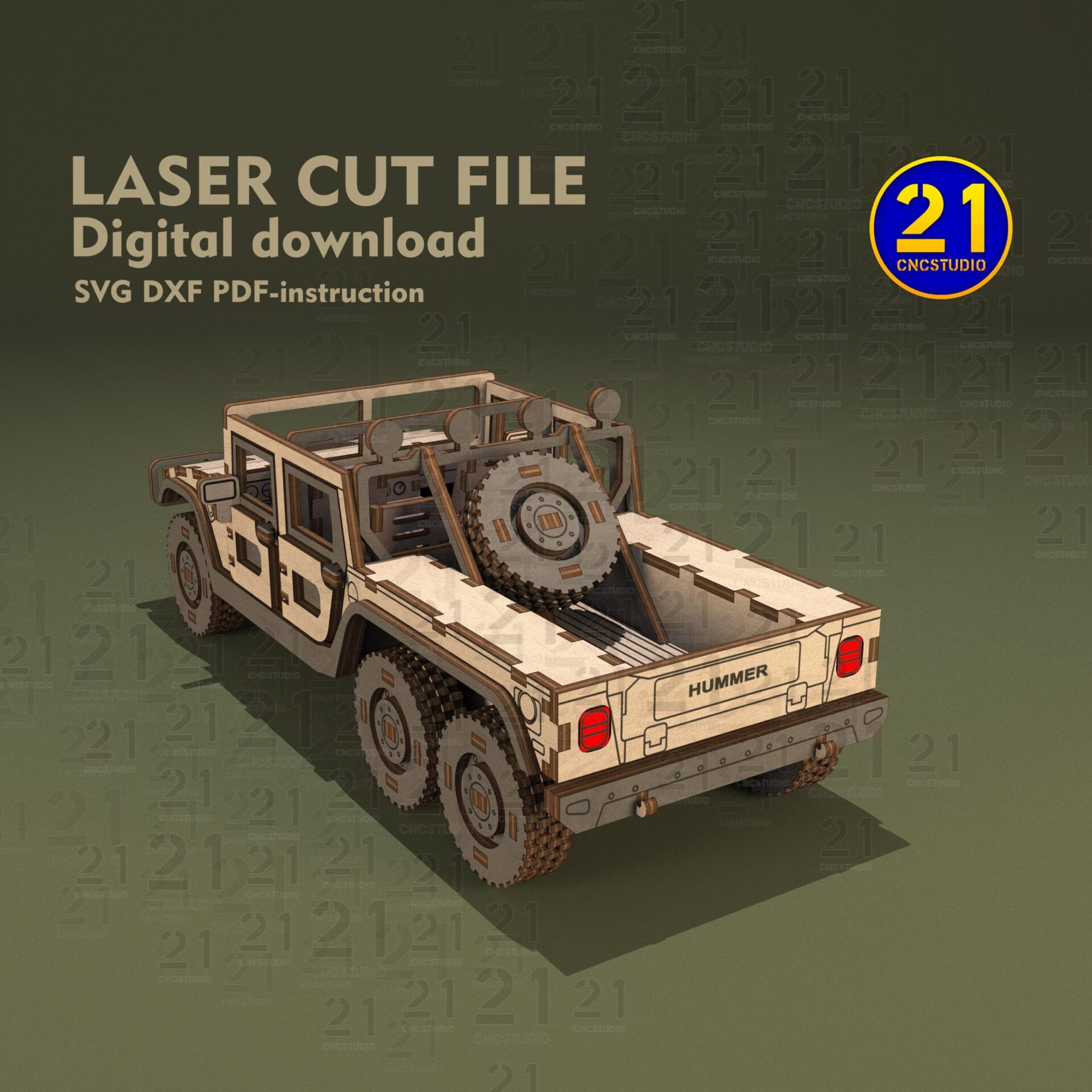 SUV H1 6-Wheel Laser Cut Files | 1/24 Scale 3D Models SVG DXF - Image 10