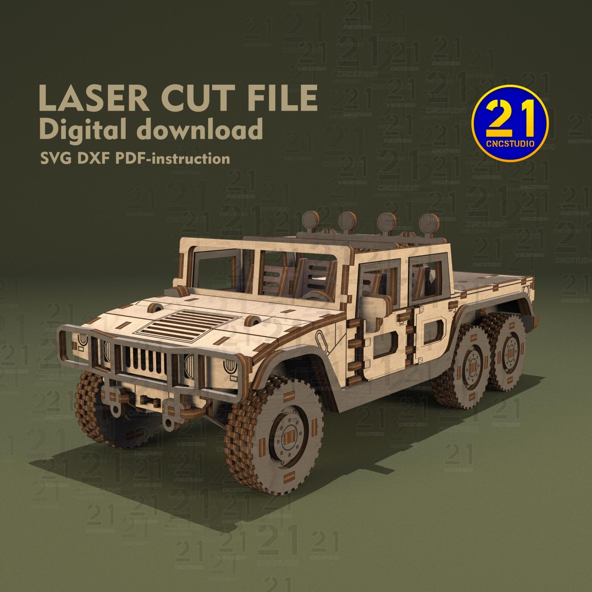 SUV H1 6-Wheel Laser Cut Files | 1/24 Scale 3D Models SVG DXF - Image 9