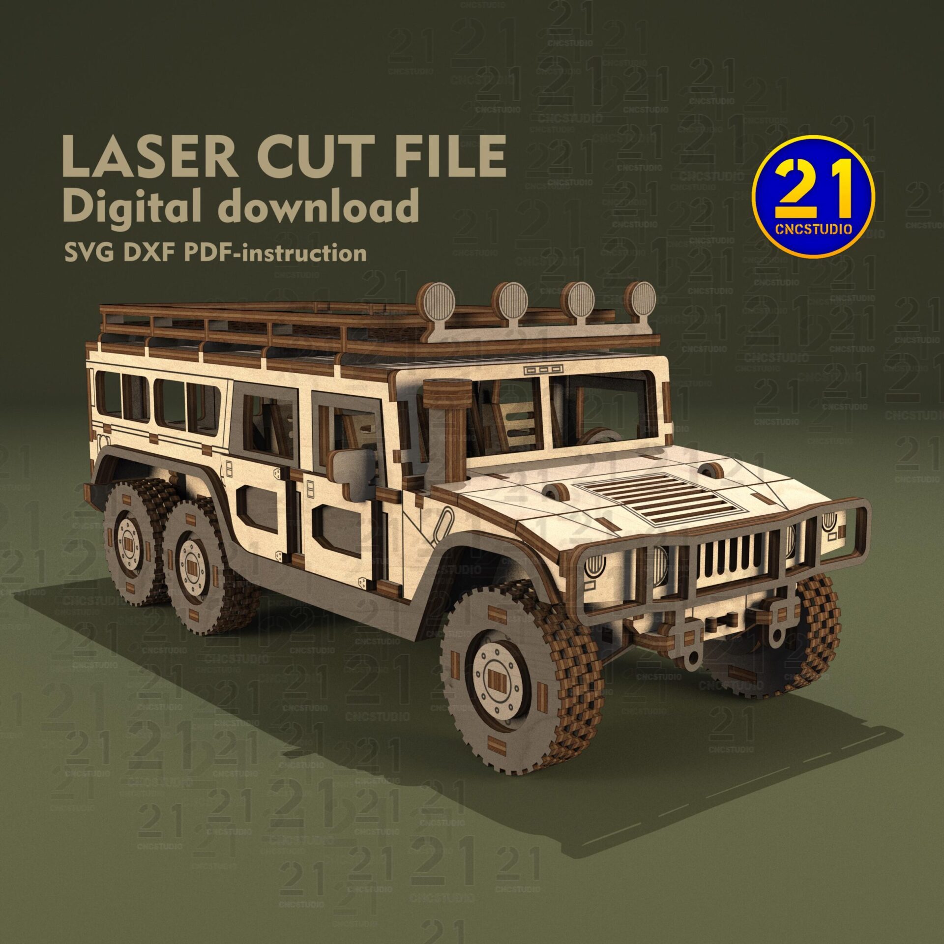 SUV H1 6-Wheel Laser Cut Files | 1/24 Scale 3D Models SVG DXF - Image 7