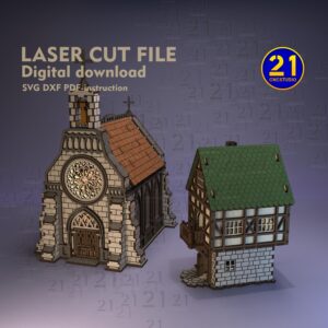 Medieval House & Gothic Church Laser Cut Terrain Files