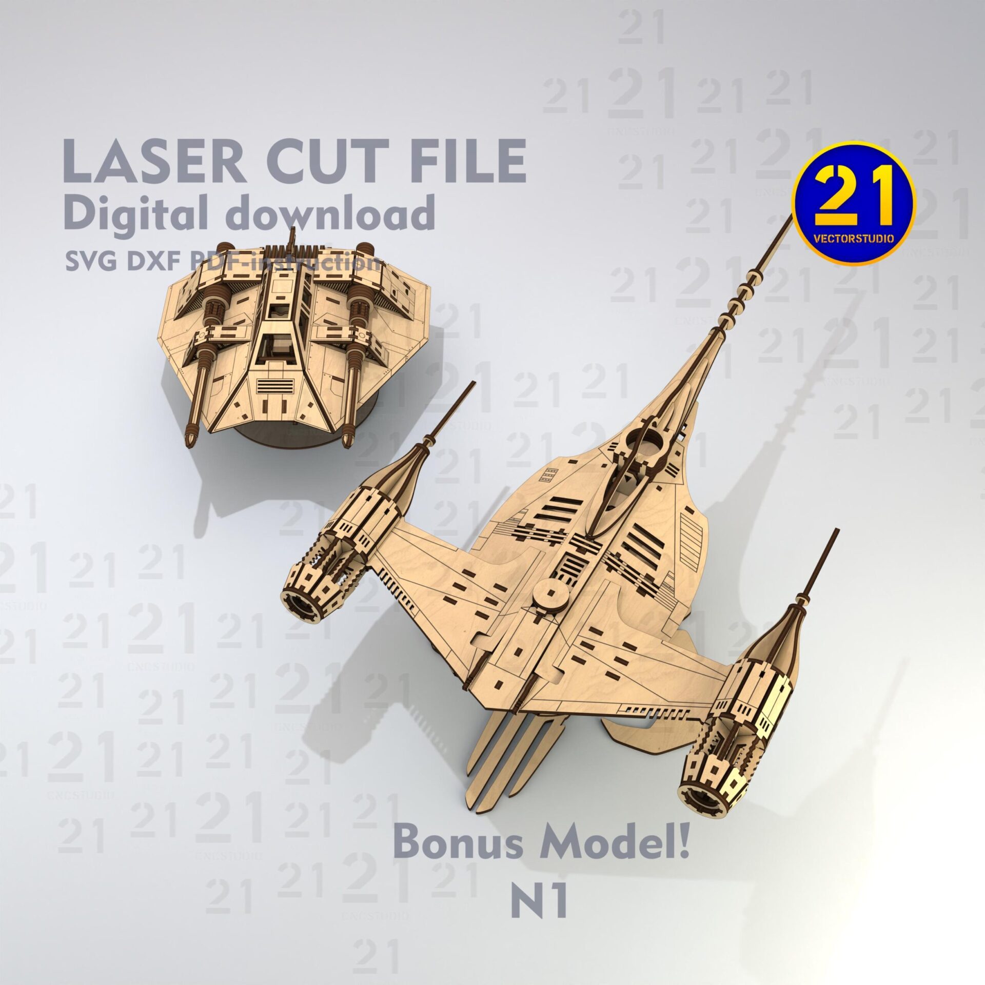 Star Wars Snowspeeder & N1 Laser Cut 3D Model SVG DXF - Image 3