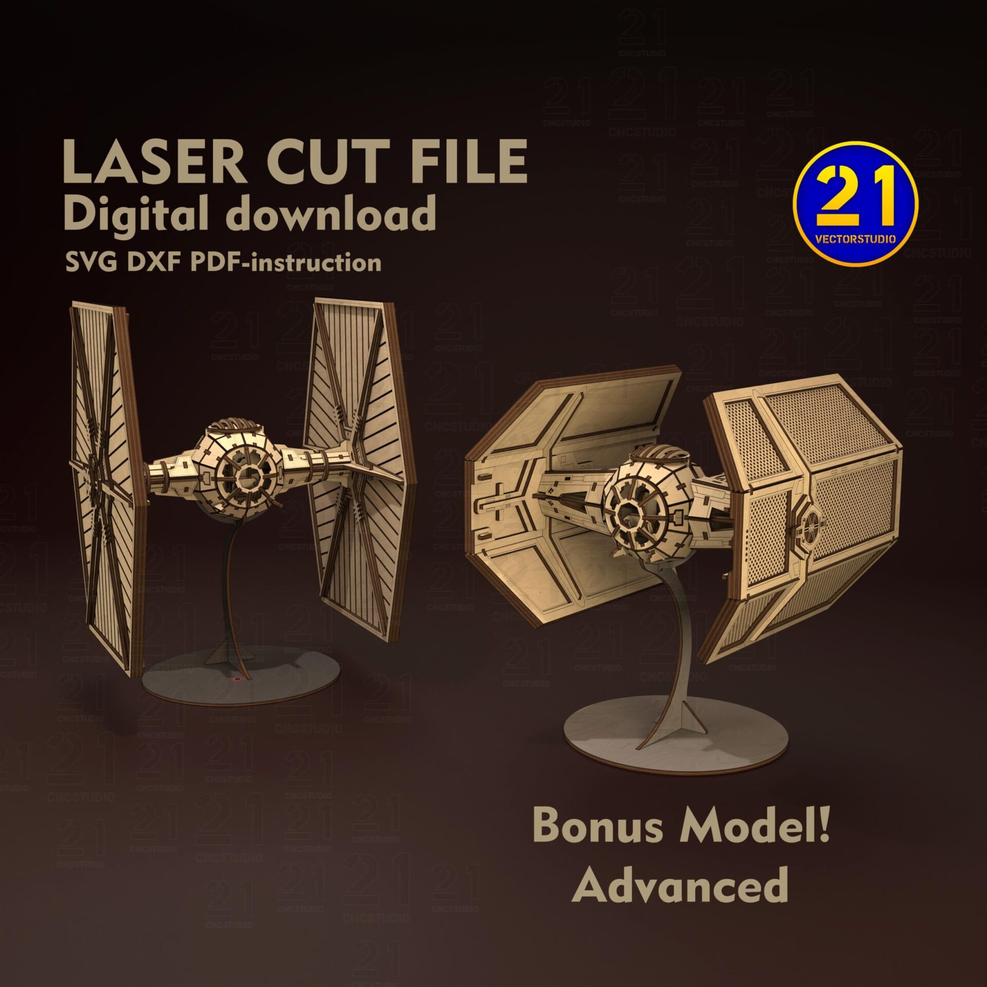 Galaxy Fighter 3D Laser Cut File | Wooden Spaceship Model SVG DXF - Image 2