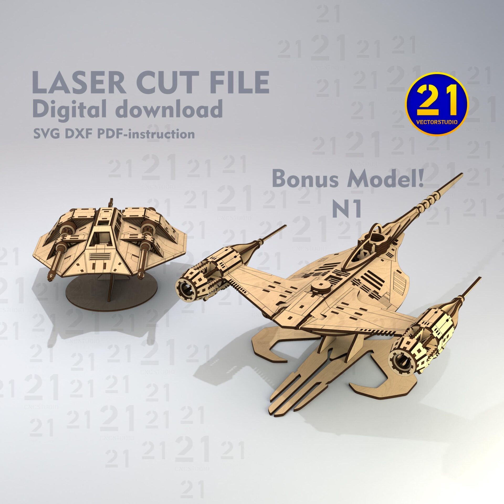 Star Wars Snowspeeder & N1 Laser Cut 3D Model SVG DXF - Image 2